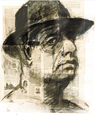 「Self-portrait(Testing the Library)」, charcoal on paper, 66X51cm, 1998