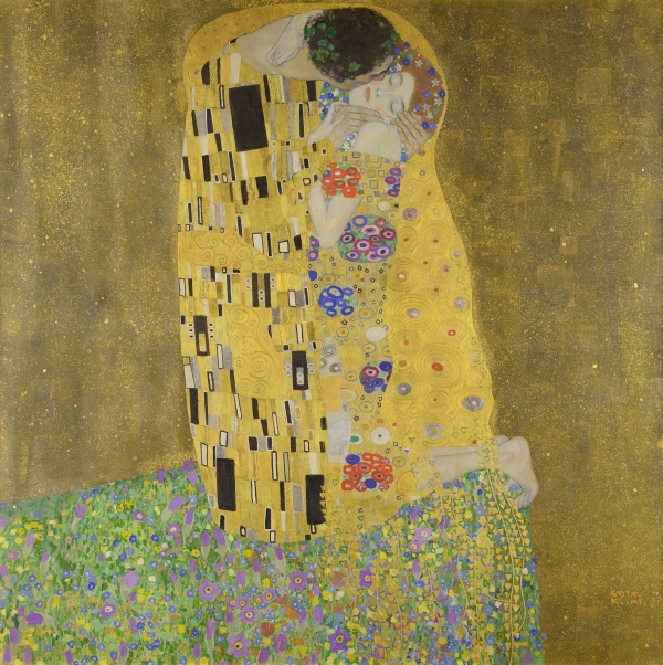 구스타프 클림트, 「키스」, 캔버스에 은박‧금박‧유채, 180×180cm, 1907~08.