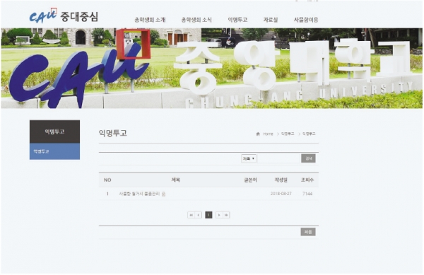 서울캠 총학이 운영하는 중대중심 홈페이지 익명투고에는 지난 8월 이후 게시글이 올라오지 않았다.