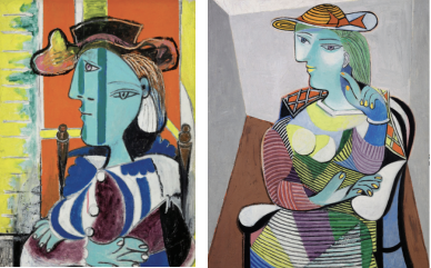 좌측 파블로 피카소 作, ‘팔짱을 끼고 앉아있는 여인’, 1937, 캔버스에 유채. 우측 파블로 피카소 作, ‘마리 테레즈의 초상’, 1937, 캔버스에 유채. 사진제공=비채아트뮤지엄 ⓒ2021-Sucession Pablo Picasso -SACK (Korea