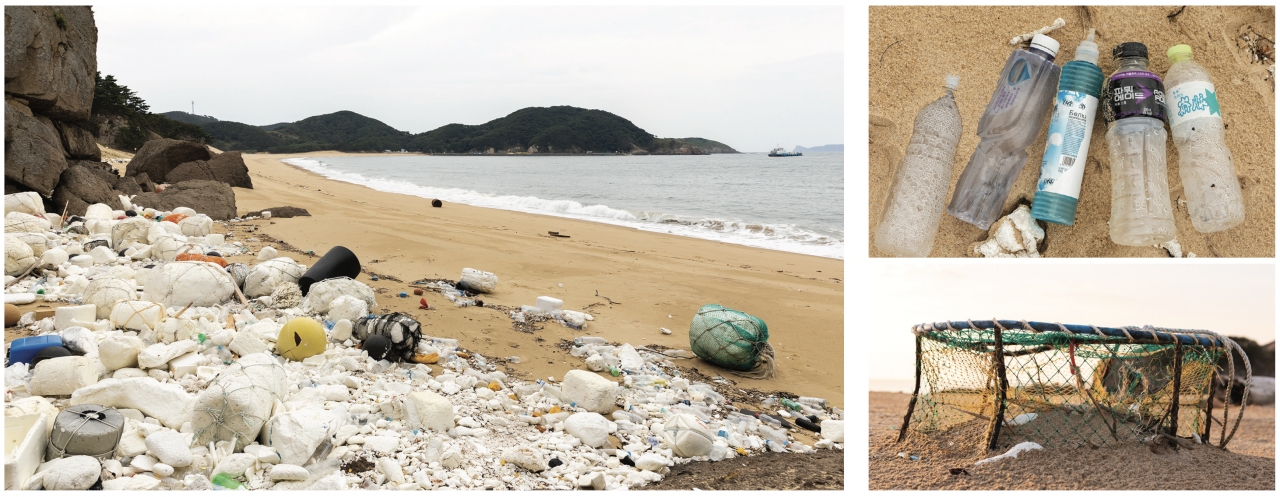 쓰레기 행렬이 끝나는 해변 구석은 스티로폼 폐부표로 가득 차있었다. 폐어구, 페트병 등 해변 위 다양한 쓰레기의 대부분이 플라스틱이었다.
