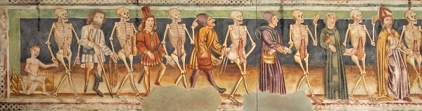 중세 시대의 예술 모티프 ‘죽음의 무도’에서 해골과 함께 있는 사람들의 신분은 성직자부터 농부까지 매우 다양하다. 이는 죽음이란 신분을 막론하고 누구에게나 찾아오는 것임을 보여준다. 사진출처 클래식 클라우드 네이버 포스트